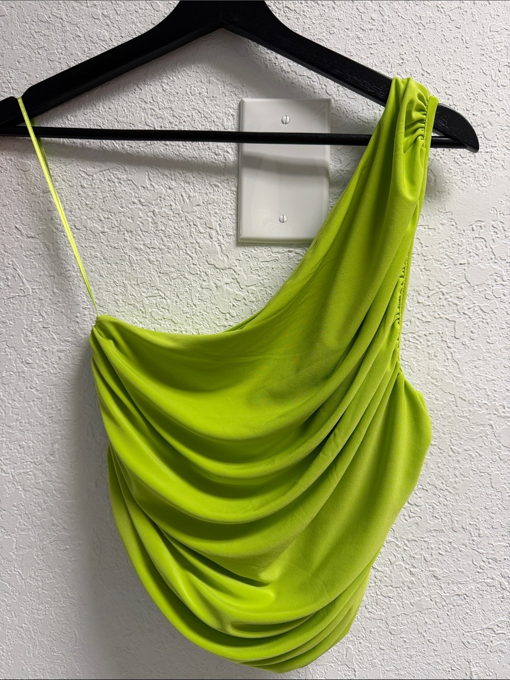 NWT Asymmetric Drape One-Shoulder Dress - Neon Green M